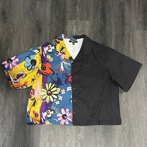 Fashion Nova Multicolor Floral and Black Shirt